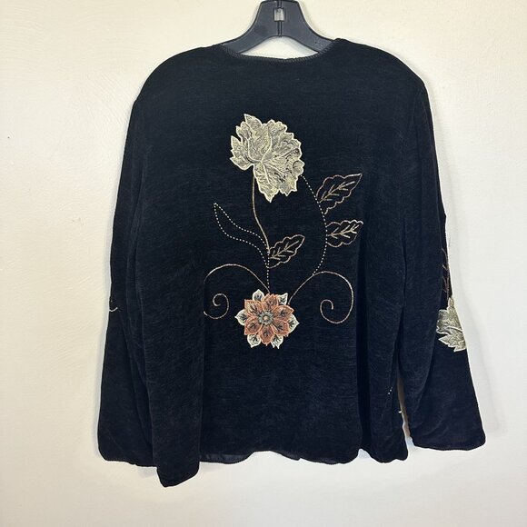 Vtg Womens Julia Kim Jacket Black Floral Embroidered Long Sleeve Rayon Blend XL - Picture 4 of 8